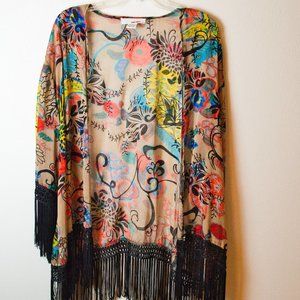 Colorful Sans Souci Kimono Topper with Fringe Size XS